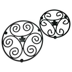 Longaberger Wrought Iron Trivet Set of 2 Round Scroll Black Metal USA